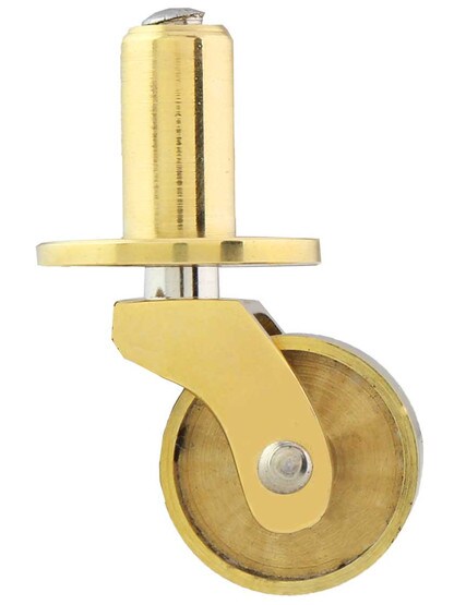 Solid Brass Pivot-and-Plate Caster with 3/4 inch Brass Wheel in Un-Lacquered Brass.